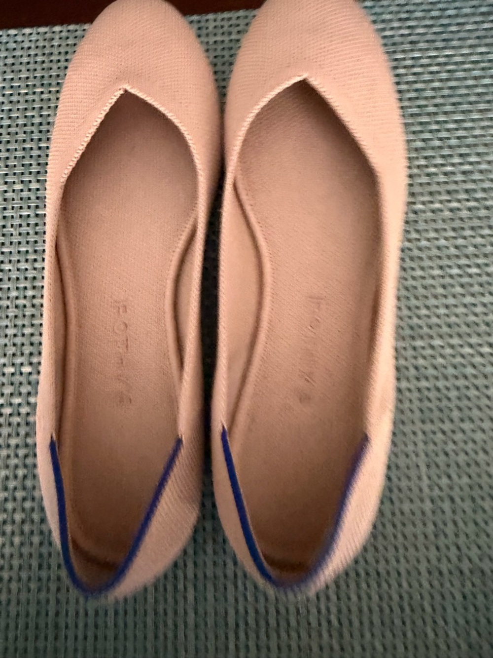 Rothy's Beige Ballet Flats with Blue Heel Trim - Picture 2 of 4